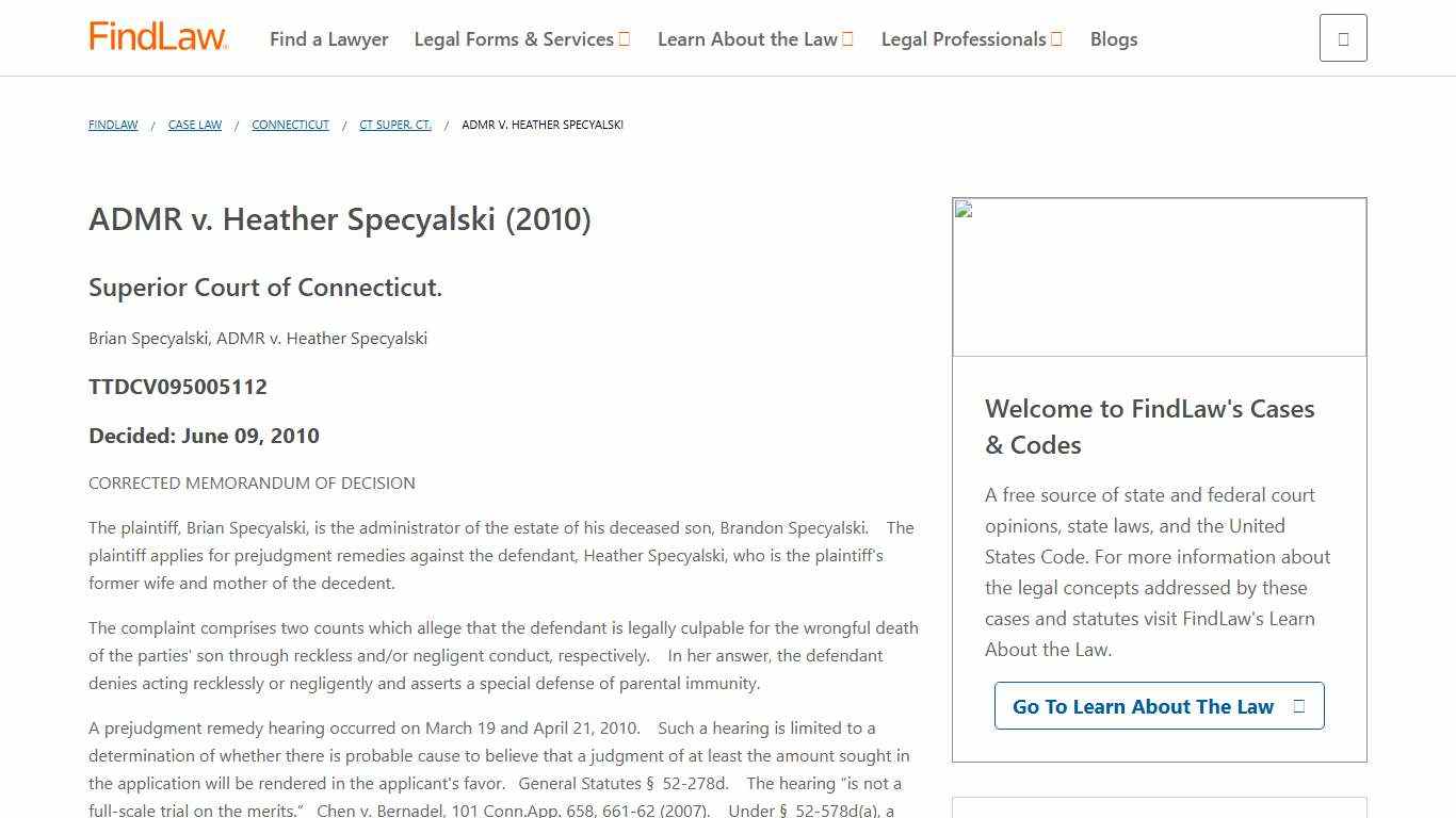 ADMR v. Heather Specyalski (2010) | FindLaw